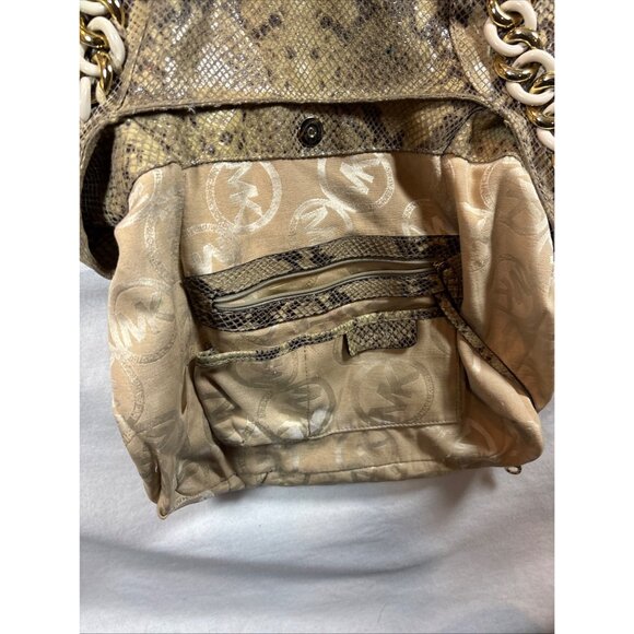 Michael Kors Large Python Embossed Leather Hobo Bag With Chain Strap - Picture 16 of 16